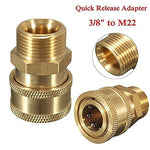 PCC 3/8 Brass Quick Release Adapter Connect to M22/15 Metric for Pressure Washer Hose