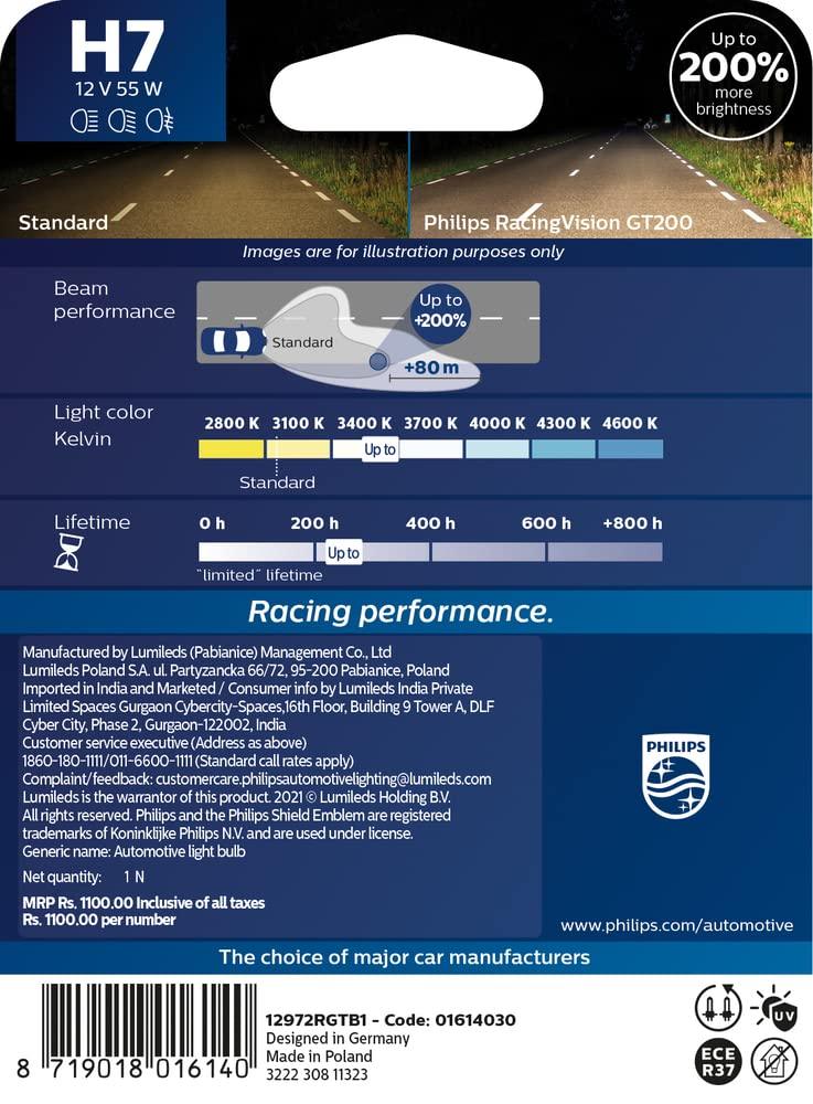 Philips RacingVision GT200 Car Headlight Bulbs H7 (Twin) *NEW 2020*  12972RGT200 8719018005779